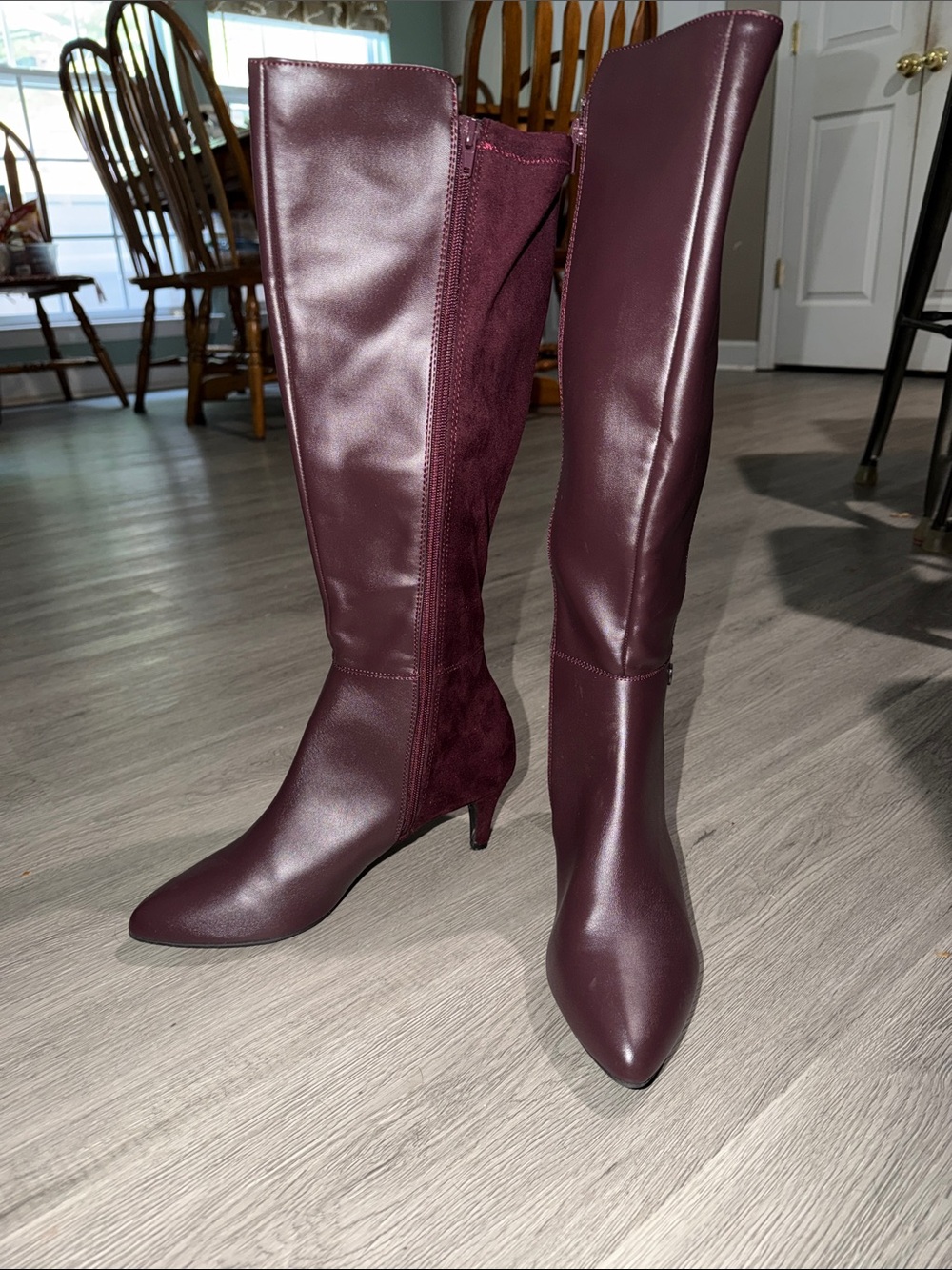 Alfani Hakuu Step Flex burgundy Knee-High Pointed Toe Heeled Boots Sz 10 EUC